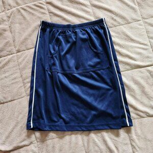 Y2k vintage ZZAGG Navy miniskirt w/ white tracksuit piping trim Sz S Made in USA